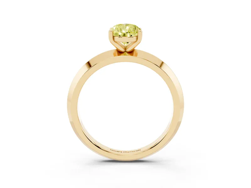 Fancy Yellow Pear Cut Diamond Solitaire Engagement Ring Set in Yellow gold with Flat Band and Prong Setting