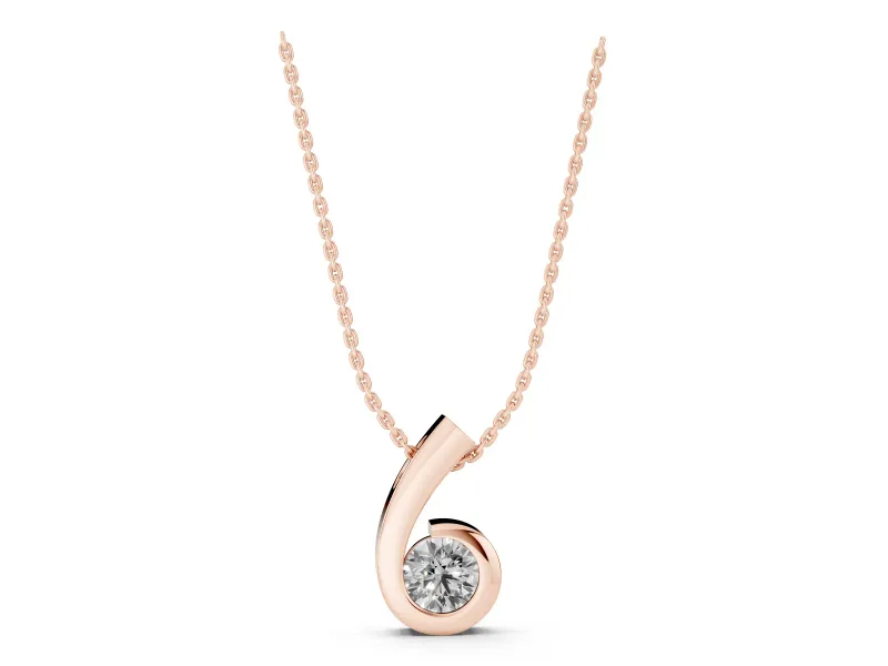 Round Lab-Grown Diamond Bezel Swirl Pendant Necklace | Polished Curl | Rose Gold