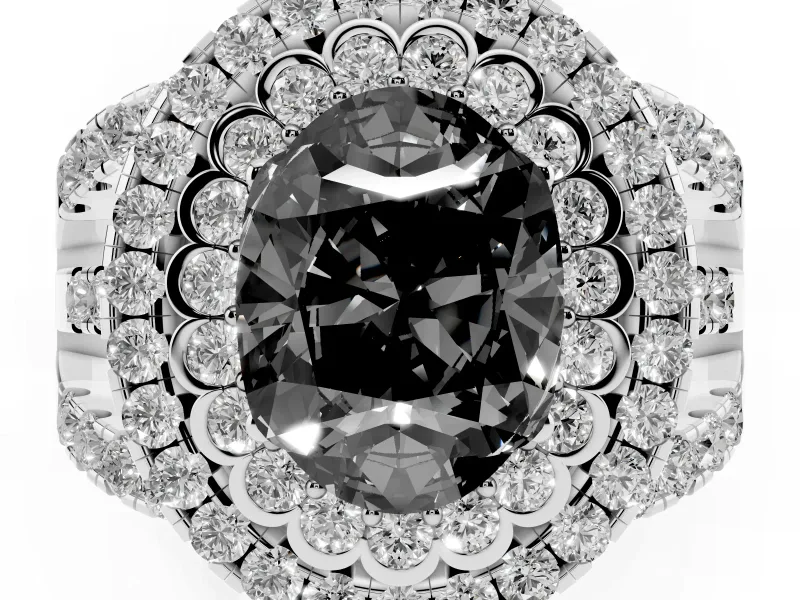 Oval Double Halo Engagement Ring Setting for a Black Center | Pavé Split Shank | Sterling Silver