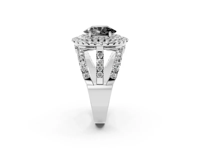 Oval Double Halo Engagement Ring Setting for a Black Center | Pavé Split Shank | Sterling Silver