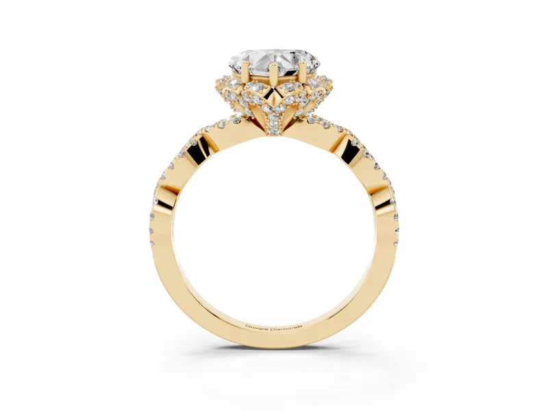 Heart-Shaped Milgrain Halo Engagement Ring Setting | Graduated Shoulders | Yellow Gold