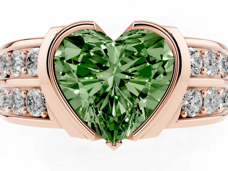 Heart-Shaped Half Bezel Engagement Ring Setting for a Fancy Green Lab-Grown Diamond | Channel Band | Rose Gold