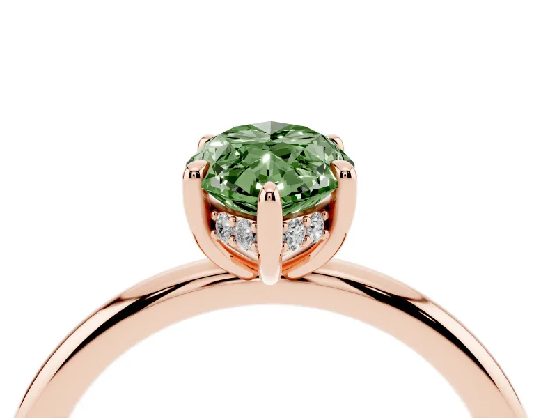 Fancy Green Marquise Cut Diamond Solitaire Ring Set in Rose gold with Thin Band and Prong Setting