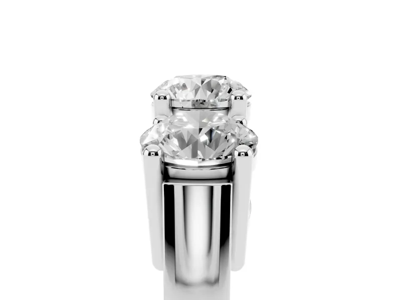 Round Cut Diamond Three-Stone Ring Set in Silver with Channel Band and Sturdy Prongs