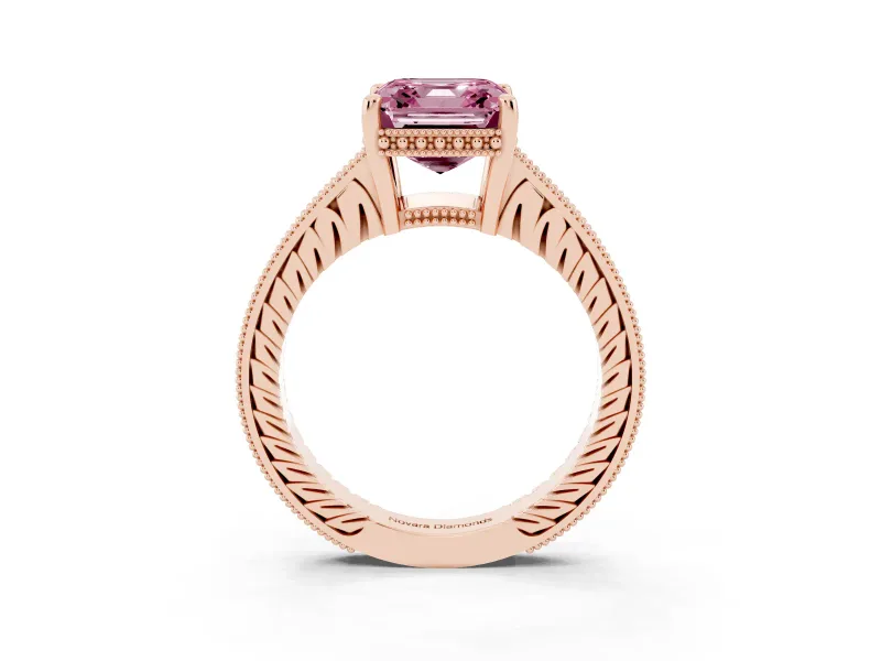 Asscher Cut Engraved Engagement Ring Setting for a Fancy Pink Lab-Grown Diamond | Rose Gold