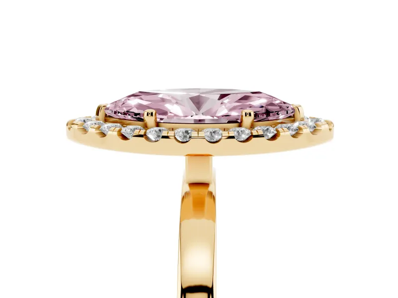 Marquise Thin Halo Engagement Ring Setting for a Fancy Pink Lab-Grown Diamond | Plain Polished Band | Yellow Gold