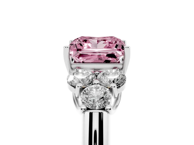 Princess Cut Side Stone Engagement Ring Setting for a Fancy Pink Lab-Grown Diamond | White Gold