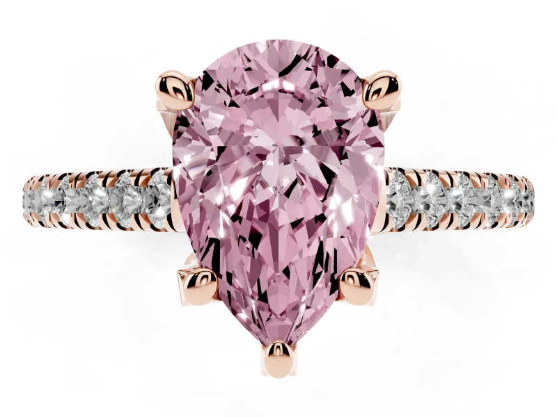 Pear-Shaped Hidden Halo Pave Engagement Ring Setting for a Fancy Pink Lab-Grown Diamond | Claw Prongs | Rose Gold