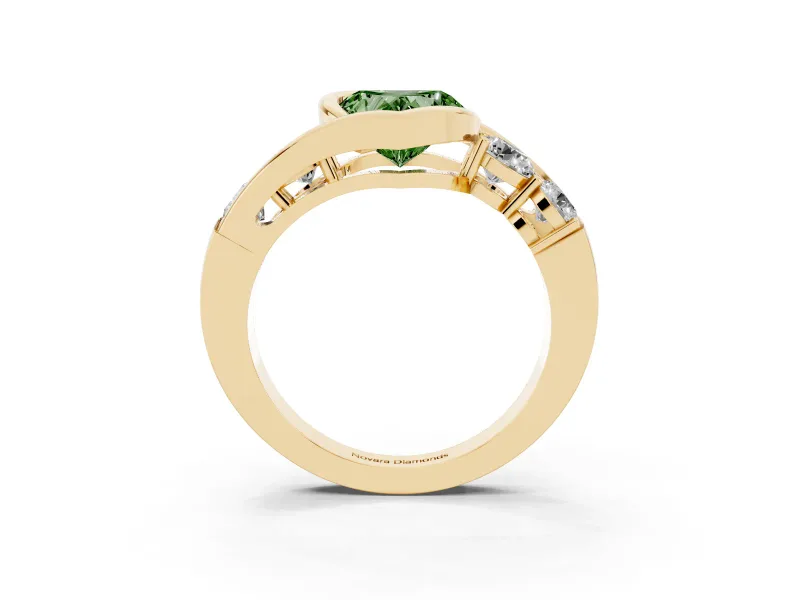Heart-Shaped Bezel Bypass Engagement Ring Setting for a Fancy Green Lab-Grown Diamond | Yellow Gold