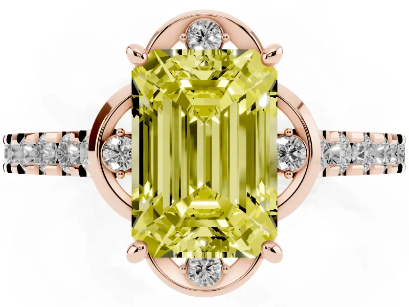 Emerald Cut Floral Petal Engagement Ring Setting for a Fancy Yellow Lab-Grown Diamond | Petal Accents | Rose Gold
