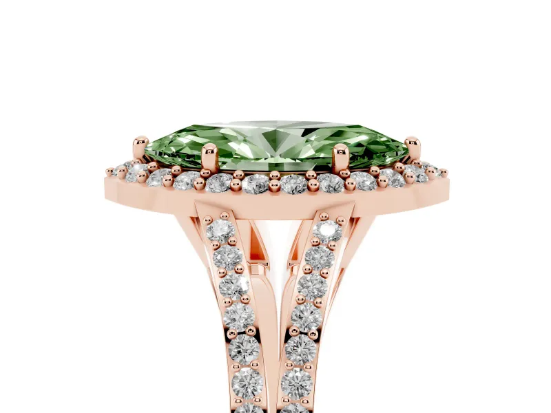 Marquise Split Shank Halo Engagement Ring Setting for a Fancy Green Lab-Grown Diamond | Rose Gold