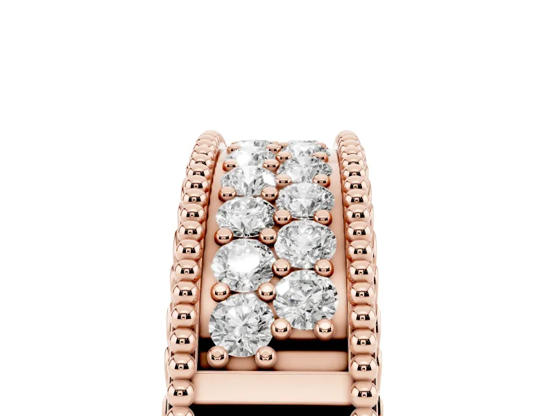 Round Lab-Grown Diamond Wide Double Row Pavé Wedding Band | Notched Side Walls | Rose Gold