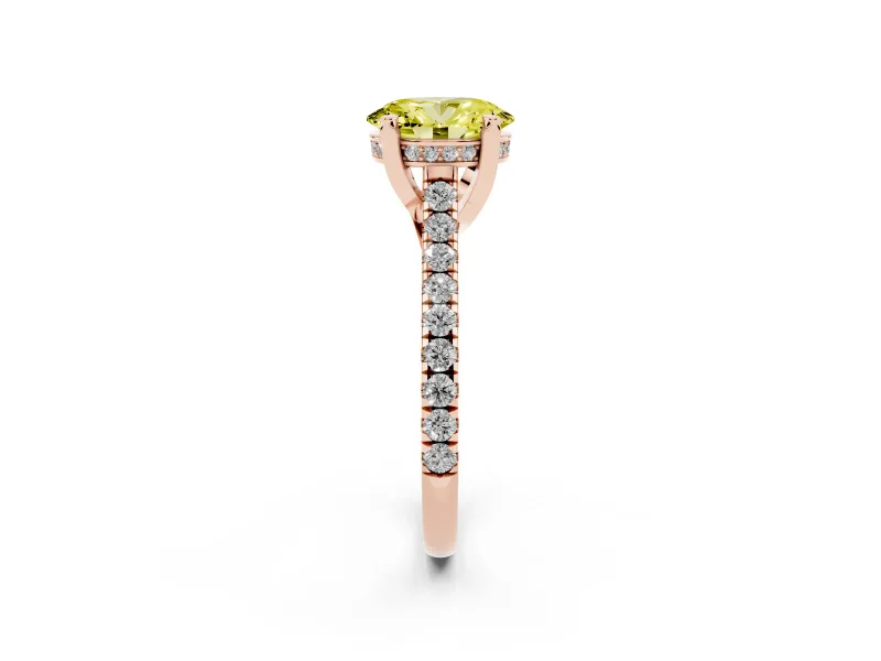 Oval Hidden Halo Pave Engagement Ring Setting for a Fancy Yellow Lab-Grown Diamond | Claw Prongs | Rose Gold