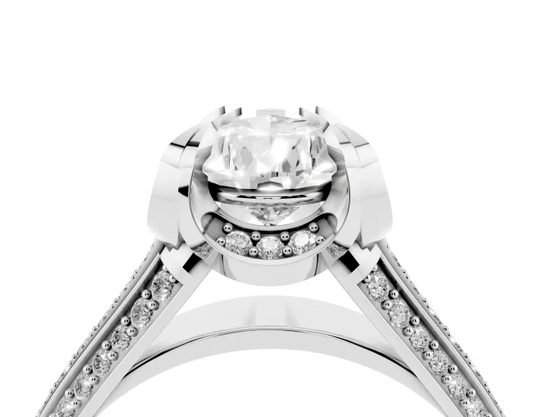 Pear Cut Diamond Pavé Split Shank Solitaire Ring Set in Silver with Prong Setting