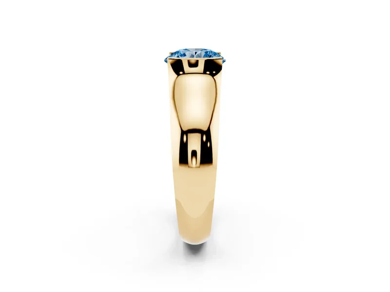 Round Half Bezel Solitaire Engagement Ring Setting for a Fancy Blue Lab-Grown Diamond | Wide Band | Yellow Gold