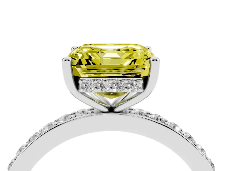 Fancy Yellow Asscher Cut Diamond Pavé Band Ring Set in Silver with Prong-Set Center Stone