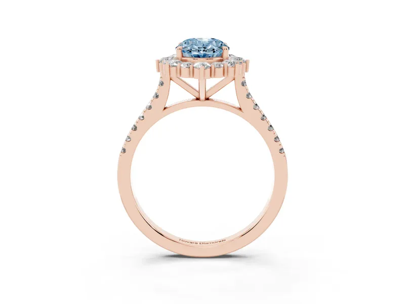 Oval Scalloped Halo Engagement Ring Setting for a Fancy Blue Lab-Grown Diamond | Single Row Pave | Rose Gold
