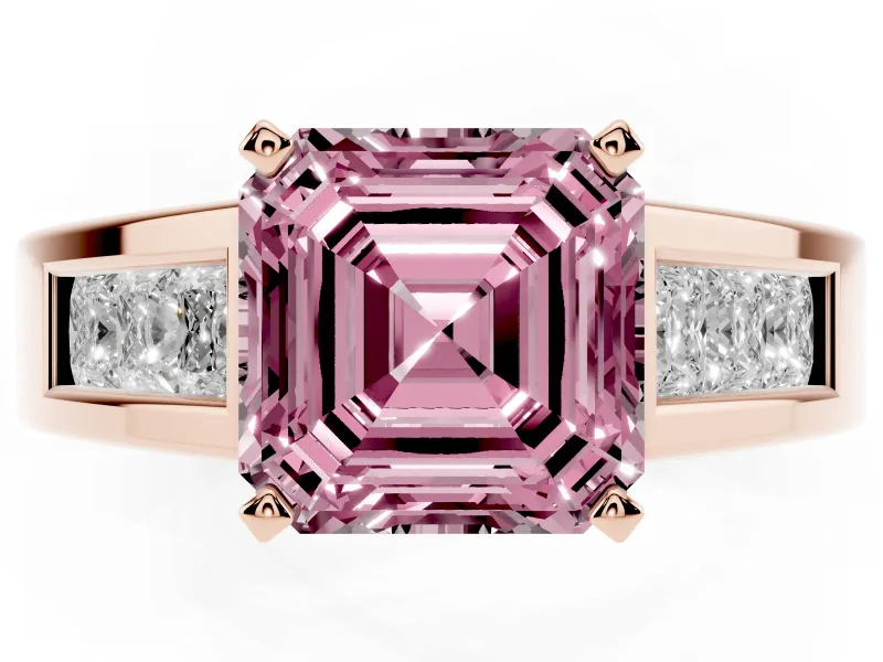 Asscher Cut Channel-Set Engagement Ring Setting for a Fancy Pink Lab-Grown Diamond | Rose Gold