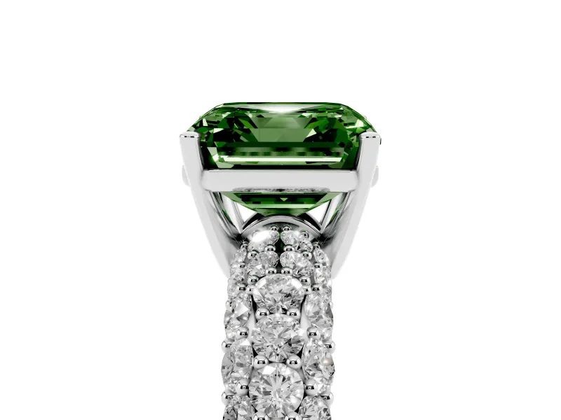 Asscher Cut Close Set Pave Engagement Ring Setting for a Fancy Green Lab-Grown Diamond | Multi Row | Sterling Silver
