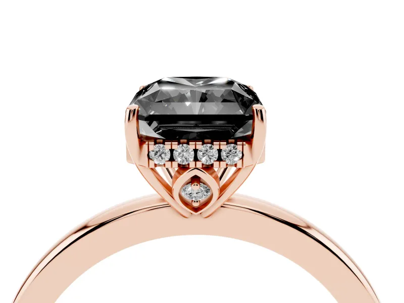 Radiant Cut Hidden Halo Engagement Ring Setting for a Black Center | Thin Band | Rose Gold
