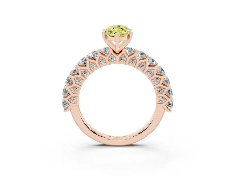 Fancy Yellow Marquise Cut Diamond Solitaire Ring Set in Rose gold with Shared Prong Pavé Band