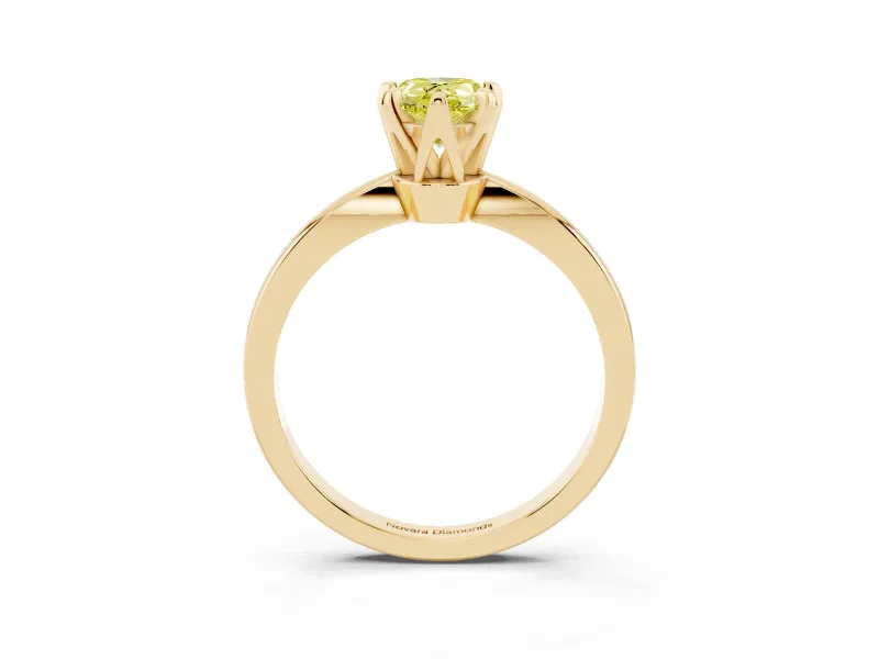 Fancy Yellow Pear Cut Diamond Solitaire Engagement Ring Set in Yellow gold with Slim Tapered Solitaire Band