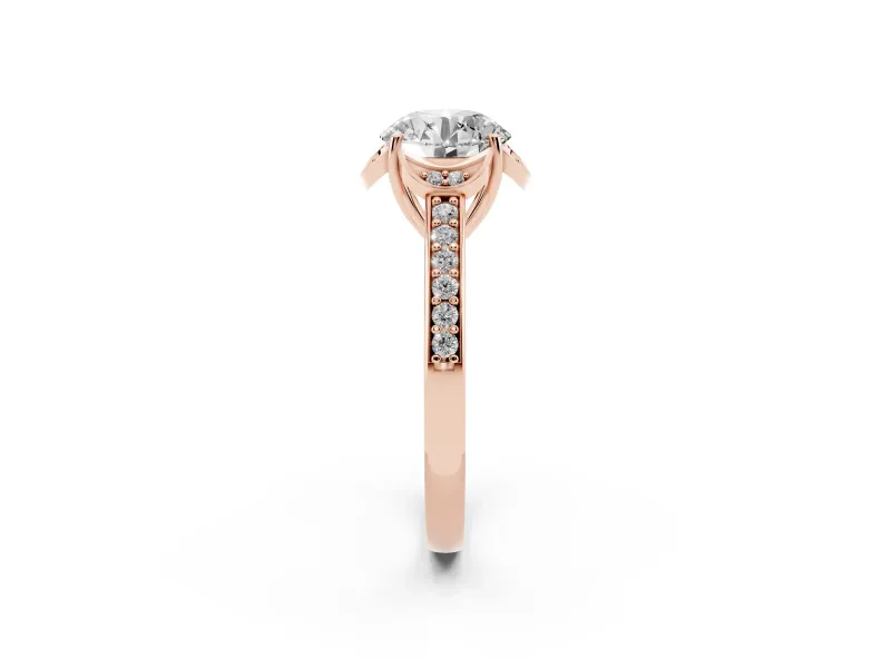 Round Floral Pavé Engagement Ring Setting | Petal Accents | Rose Gold