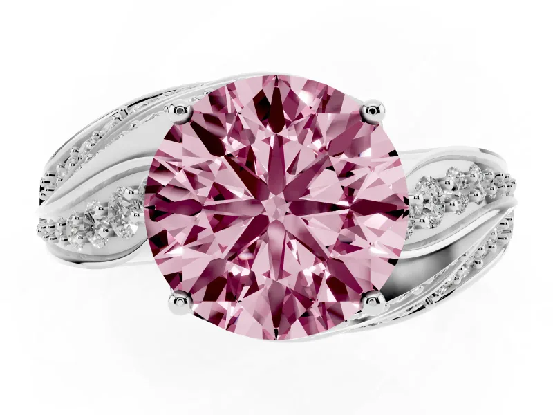 Round Bypass Hidden Halo Engagement Ring Setting for a Fancy Pink Lab-Grown Diamond | Graduated Pavé | Platinum