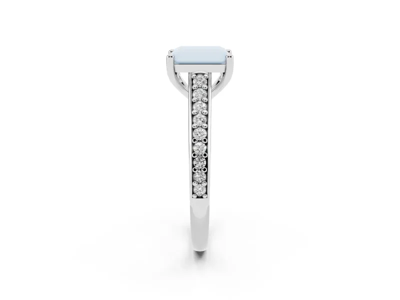 Radiant Cut Graduated Pave Cathedral Solitaire Engagement Ring Setting | Scroll Cut-Outs | Platinum