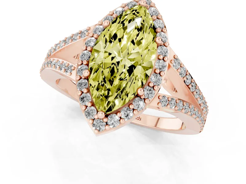 Marquise Split Shank Halo Engagement Ring Setting for a Fancy Yellow Lab-Grown Diamond | Rose Gold