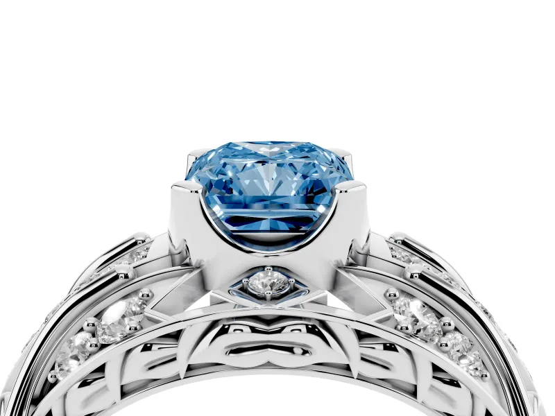 Radiant Cut Art Deco Engagement Ring Setting for a Fancy Blue Lab-Grown Diamond | Sterling Silver