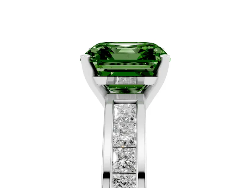 Asscher Cut Channel Engagement Ring Setting for a Fancy Green Lab-Grown Diamond | Sterling Silver