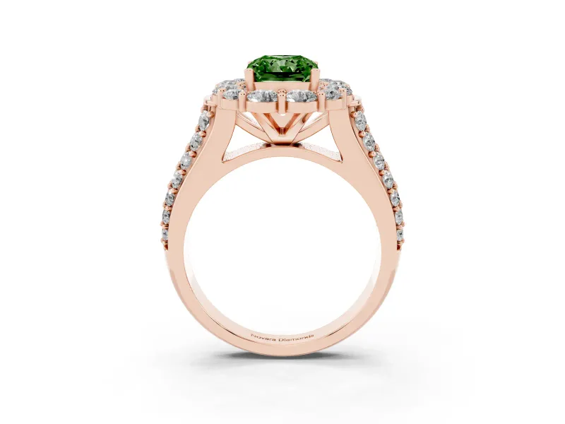 Radiant Cut Large Accent Halo Engagement Ring Setting for a Fancy Green Lab-Grown Diamond | Graduated Pavé | Rose Gold