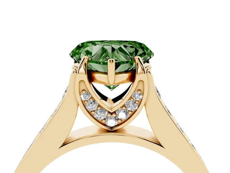 Heart-Shaped Graduated Pavé Engagement Ring Setting for a Fancy Green Lab-Grown Diamond | Yellow Gold