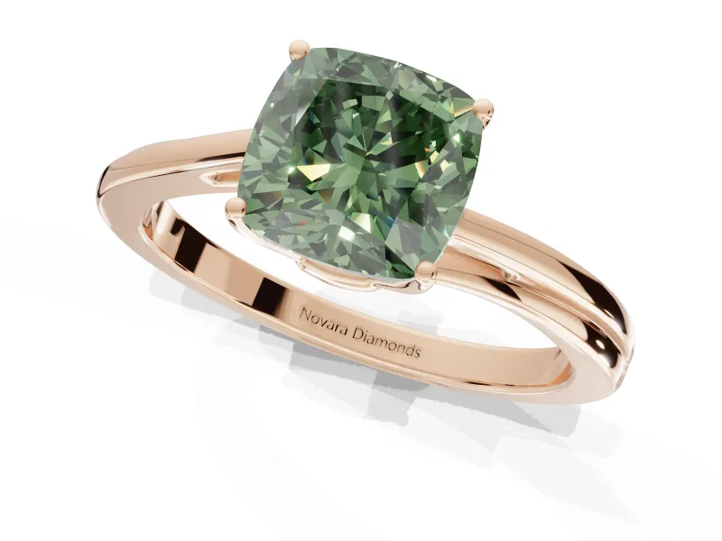 Cushion Cut Bypass Solitaire Engagement Ring Setting for a Fancy Green Lab-Grown Diamond | Rose Gold