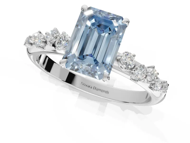 Emerald Cut Graduated Solitaire Engagement Ring Setting for a Fancy Blue Lab-Grown Diamond | Sterling Silver