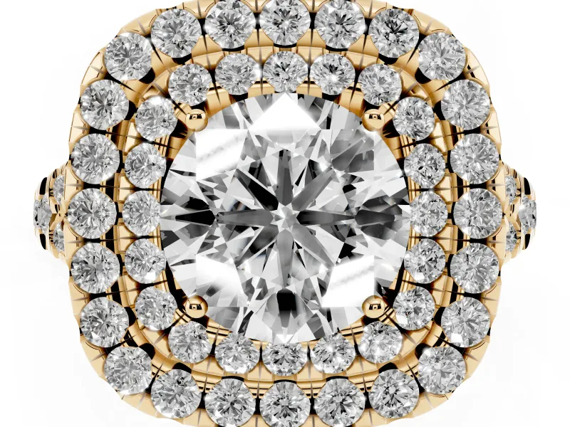 Round Halo Split Shank Engagement Ring Setting | Yellow Gold