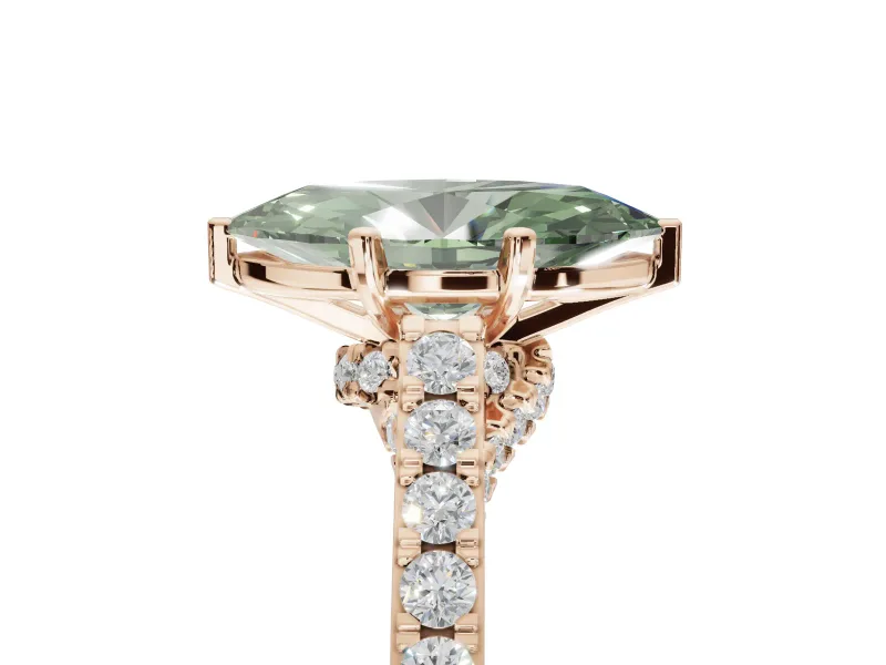 Marquise Pavé Solitaire Engagement Ring Setting for a Fancy Green Lab-Grown Diamond | Crossover Gallery | Rose Gold