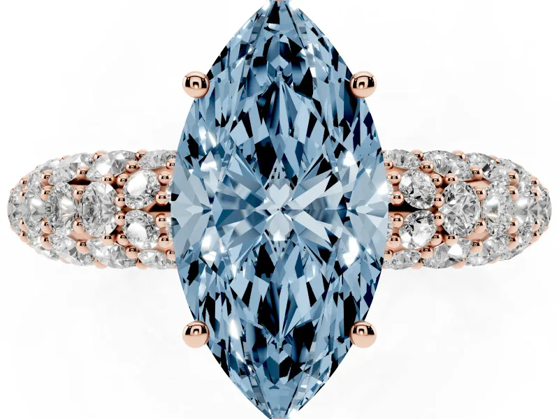 Marquise Multi Row Pave Engagement Ring Setting for a Fancy Blue Lab-Grown Diamond | Rose Gold