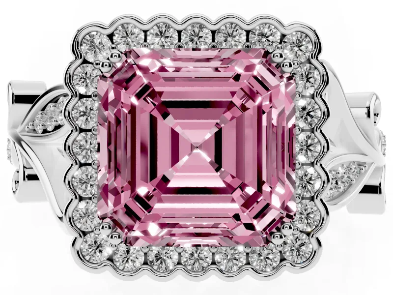 Asscher Cut Leaf Halo Engagement Ring Setting for a Fancy Pink Lab-Grown Diamond | Platinum