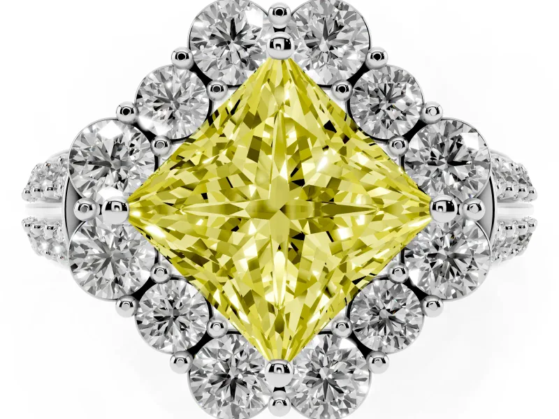 Princess Cut Large Accent Halo Engagement Ring Setting for a Fancy Yellow Lab-Grown Diamond | White Gold