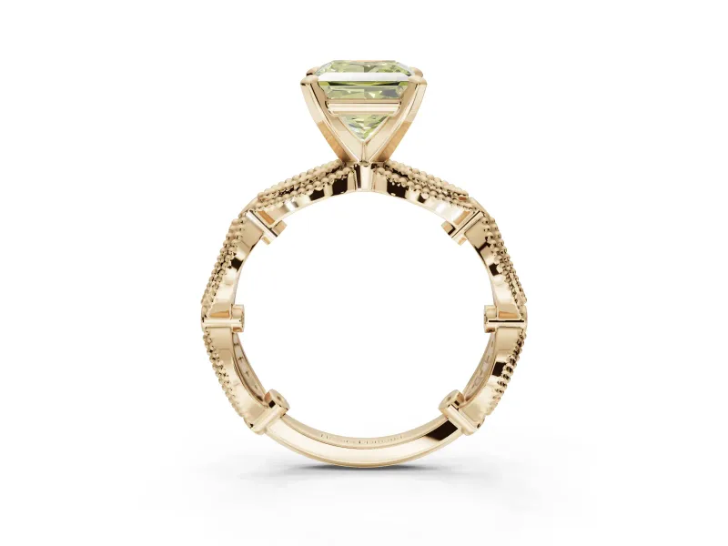 Princess Cut Vintage Engagement Ring Setting for a Fancy Yellow Lab-Grown Diamond | Graduated Stations | Yellow Gold