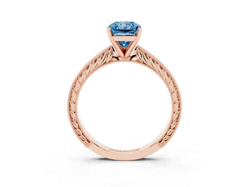 Radiant Cut Engraved Engagement Ring Setting for a Fancy Blue Lab-Grown Diamond | Rose Gold