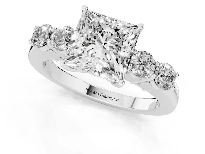 Princess Cut Close Set Five Stone Engagement Ring Setting | White Gold