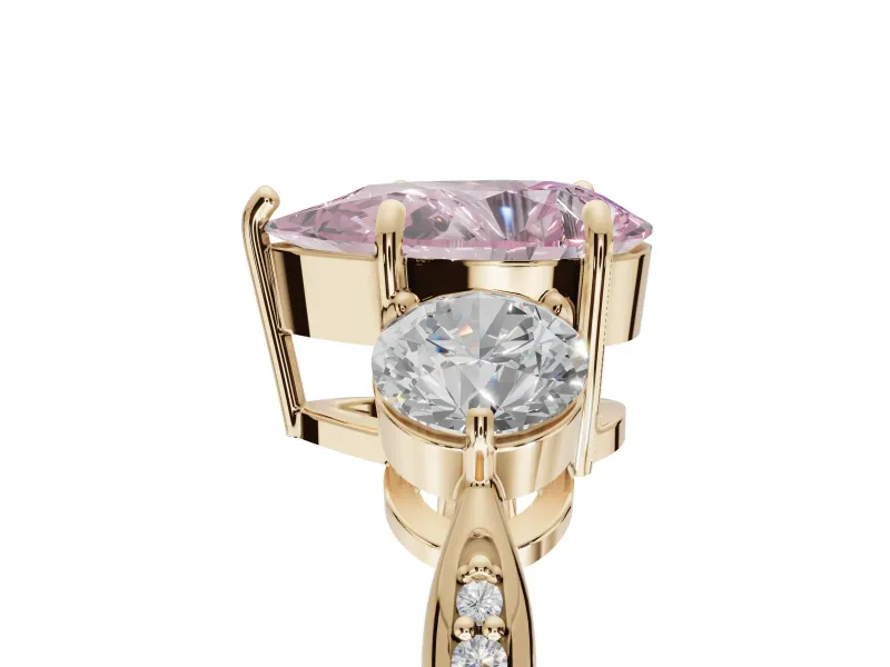 Pear-Shaped Three Stone Engagement Ring Setting for a Fancy Pink Lab-Grown Diamond | Tapered Pave Band | Yellow Gold