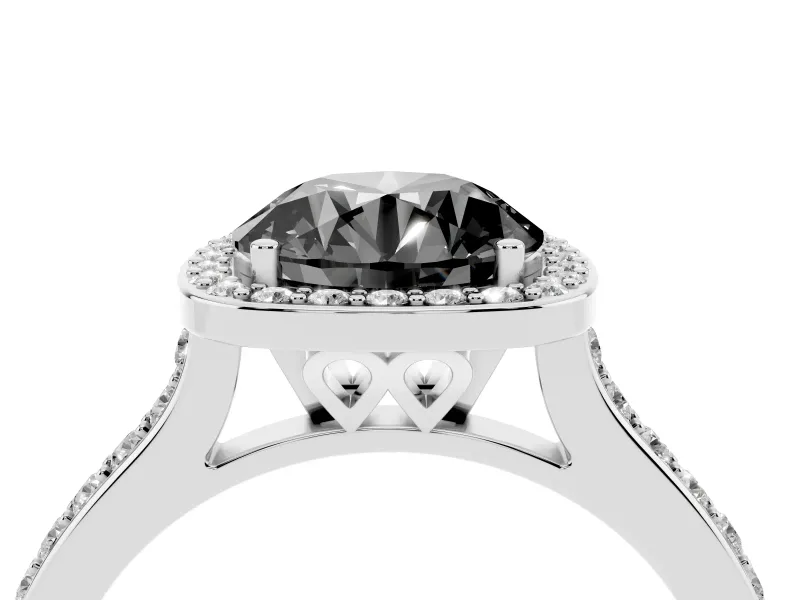 Round Pavé Halo Engagement Ring Setting for a Black Center | Platinum