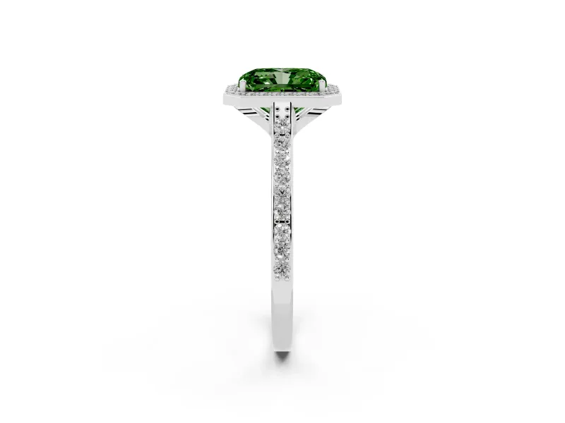 Radiant Cut Halo Engagement Ring Setting for a Fancy Green Lab-Grown Diamond | Sterling Silver - Design NV-24729