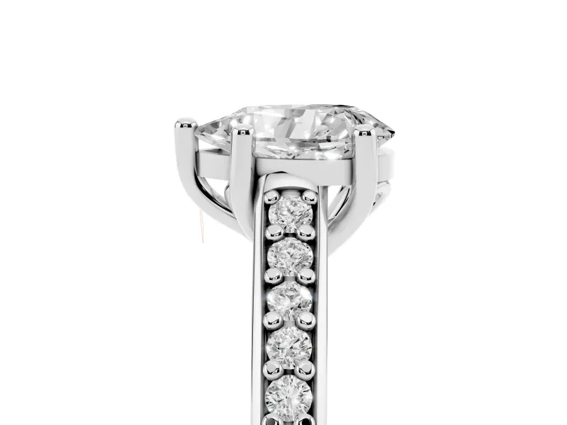 Pear-Shaped Graduated Pave Cathedral Engagement Ring Setting | Scroll Cut-Outs | White Gold