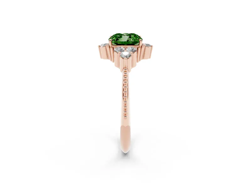Cushion Cut Cluster Engagement Ring Setting for a Fancy Green Lab-Grown Diamond | Rose Gold