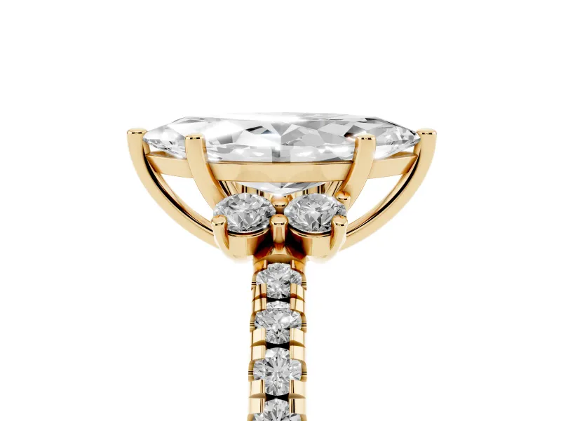 Marquise Side Stone Pave Engagement Ring Setting | Paired Round Accents | Yellow Gold